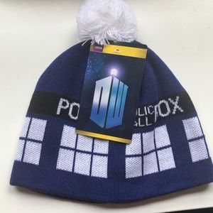 Doctor Who TARDIS beanie winter hat with pom-pom